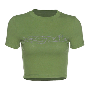 T-shirts élégants avec strass pour femmes, à la mode, brillants, en cristal, bling, vêtements de fête décontractés. - Product Image 4