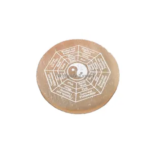 Semi-Precious Stone Crafts Protection Grid Engraved Orange Selenite Circle Round Charging Plate