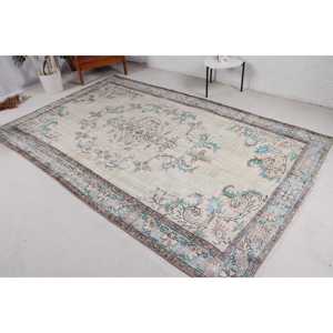 Alfombra Turca Vintage de 5.9x9.7 pies (181x295 cm), Alfombra de Lana Azul con Diseño de Patchwork - Product Image 2