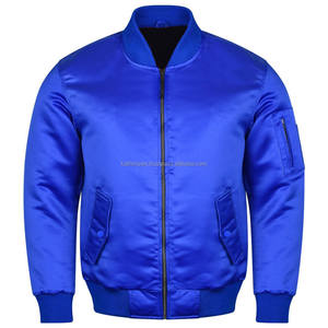 Vente chaude bleu Satin Bomber veste pour hommes avec fermeture à glissière décontracté multi-poches Streetwear pour commande en gros en gros - Product Image 1