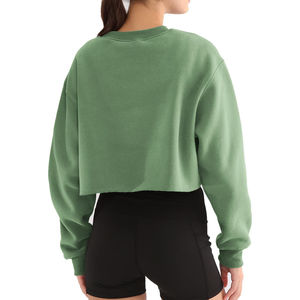 Venta al por mayor de manga larga de cuello redondo Crop Top Casual sólido de ajuste suelto de entrenamiento recortado pulóver sudadera para las mujeres - Product Image 4