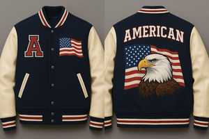 Chaqueta de lana con mangas de cuero y corte corto ligero, parches bordados personalizados, chaqueta universitaria para estadio - Product Image 2