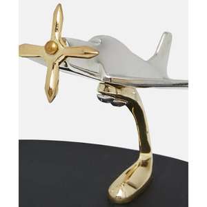 โมเดลเครื่องบินอะลูมิเนียมหล่อขัดเงาด้วยนิกเกิล พร้อมใบพัดสีทองและฐานตั้ง ของตกแต่งภายในห้องนั่งเล่น - Product Image 1