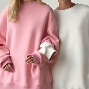 Custom Winter <b>Thermal</b> Pink Cotton <b>Fleece</b> Baggie Oversized Pullover Crewneck Sweatshirt for Women - Product Image 3