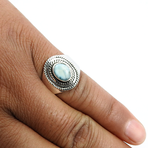 Piedra preciosa Larimar natural 925 plata esterlina forma ovalada anillo clásico pedido personalizado diseño joyería fabricante exportador indio - Product Image 4