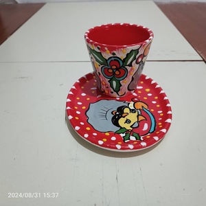 DOUBLE HAND-PAINTED HANDMADE VINTAGE CLASSIC CERAMIC TURKISH COFFEE MUG SET TRAY FRUIT PATTERN PARTY DISHWASHER SAFE DAFNI <b>BIG</b> - Product Image 2