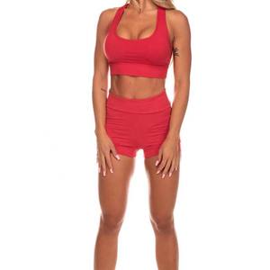 Workout <b>Clothing</b> Private Label plus Size <b>Seamless</b> Active wear Yoga Sets in Luxury red color sexy short set women ladies - Product Image 1