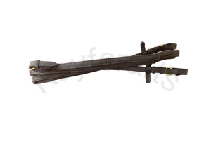 Cómodas y elegantes riendas planas para cuero de napa marrón acolchado de caballo con accesorios de latón y conexión de brida - Product Image 2