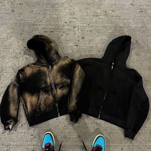 Nouveau Hoodie d'Hiver Streetwear Vintage en Coton, Effet Délavé au Soleil et Lavage Acide, en Molleton French Terry Uni, Coupe Boxy Zippée, Brodé - Product Image 6