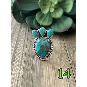 Southwest Kingman Turquoise Sterling Silver <b>Adjustable</b> <b>Ring</b> Handmade Dainty Natural Stone Jewelry - Product Image 5