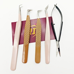 High Quality Diamond Grip Eyelash Extension <b>Tweezers</b> Stainless Steel Beige & Brown Color Coated For Volume Lashes Eco-Friendly - Product Image 2