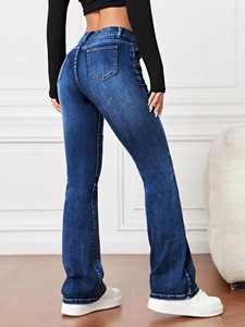 Pantalones vaqueros de Mujer Skinny Flared Color sólido Cintura Jeans Denim Stretch Bottom Flare Pantalones - Product Image 3