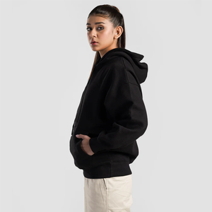 Sweat-shirt à capuche oversize en molleton de coton pour femme, avec logo personnalisé, lourd, avec poches, style streetwear pour l'hiver - Product Image 2