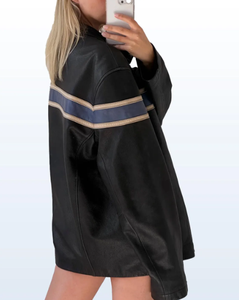 Mujer-Chaqueta informal de cuero de moda al aire libre con bolsillos laterales/logotipo personalizado - Product Image 2