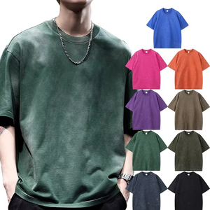 Camiseta vintage lavada con ácido retro OEM para hombre 100% algodón de peso pesado de gran tamaño de manga corta con estampado de calle americana con logotipo largo - Product Image 1