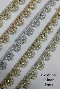 custom made with geometric border designed machine embroidered <b>ribbons</b> and laces and in colours for <b>wedding</b> dresses - Product Image 4