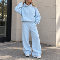 Ensemble décontracté deux pièces pour femme : sweat à capuche et pantalon de survêtement surdimensionnés, couleur unie, broderie 3D en relief, poche kangourou