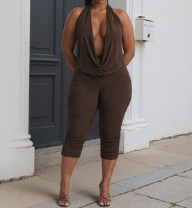 วิวิบลูค์ C26ST071 ชุดฤดูร้อนสำหรับผู้หญิง เซ็กซี่ คอปก สายเดี่ยวผูกคอ ผ้าตาข่าย จับจีบ กางเกงขาสั้นลำลอง ชุดสองชิ้น - Product Image 3