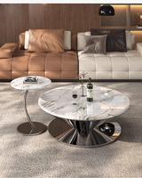 Table basse ronde en marbre de style italien avec structure en acier inoxydable pour salon et maison