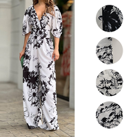 En stock Combinaison pour femme à imprimé floral, col en V, manches chauve-souris, taille haute, pantalon large, coupe ample, pour les vacances et les loisirs
