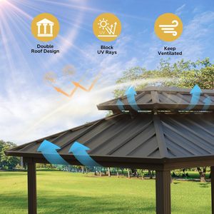 Gazebo <span class=keywords><strong>de</strong></span> jardin avec toit rigide 10' x 6', gazebo <span class=keywords><strong>de</strong></span> barbecue en métal pour l'extérieur, auvent <span class=keywords><strong>de</strong></span> barbecue <span class=keywords><strong>permanent</strong></span> avec étagères latérales et crochets <span class=keywords><strong>de</strong></span> plafond pour patio - Product Image 2