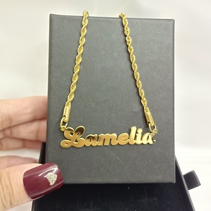 Collar de Joyería de Moda Dorada, Cadena de Cuerda con Nombre Personalizado, Collares con Placa de <span class=keywords><strong>Metal</strong></span> Personalizada, Venta al por Mayor, Colgante Personalizado - Product Image 1