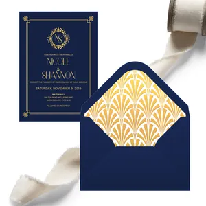 Royal Blue Simple Design Einladungen Papier Handwerk Hochzeits einladung karte mit Folie Futter Umschlag benutzer definierte Geburtstags einladungen