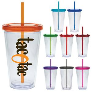16/24oz tazza di carnevale a doppia parete BPA Free plastica Tumbler Custom inserto manica Design con paglia di colore e coperchio trasparente - Product Image 2