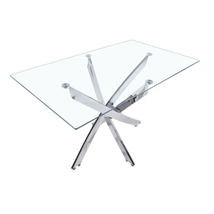 <span class=keywords><strong>Tavolo</strong></span> da Pranzo Moderno con Piano in Vetro Impermeabile e Gambe in Ferro per Ristoranti, Hotel e Uso Domestico - Product Image 1