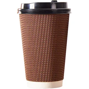 4oz 8oz 12oz 16oz Disposable Eco Friendly Ripple/double Wall insulated hot Coffee Paper Cups with lid