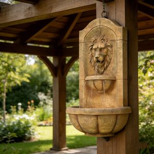 Elektrischer Solarbetriebener Wetterfester Tragbarer Outdoor-Wasserbrunnen mit Löwenkopf aus Fiberglas und Harz - Product Image 3