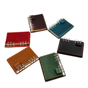 Carnet à feuilles mobiles A6 personnalisé, fabrication ODM/OEM, journal en cuir de vachette vintage Crazy Horse, agenda en cuir fait main avec reliure à 6 anneaux et pochette - Product Image 2