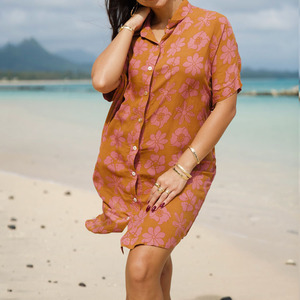 OEM <b>Custom</b> Hawaiian Print Button-Up Square Neck Casual Shirt <b>Dress</b> High-Quality Soft Rayon Shirt <b>Dress</b> - Product Image 2