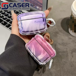 Estuche para Auriculares con Diseño de Textura de Pluma Estilo 2024, Venta Caliente, Hebilla de Anillo, Cubierta para Auriculares con Láser Deslumbrante para <span class=keywords><strong>Airpodspro</strong></span> 1/2/3 - Product Image 1