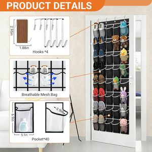 40 Pocket Over The Door <b>Shoe</b> Organizer Black Mesh Hanging Storage For <b>Shoes</b> Behind Door Wall Mount - Product Image 4