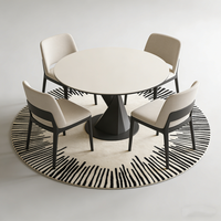 Tapis de salon fait main à rayures noires et blanches, tapis rond haut de gamme pour bureau, tapis de luxe pour chambre à coucher