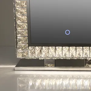 Furnitur cermin kristal rias Led Mini Salon berlian persegi panjang dengan lampu
