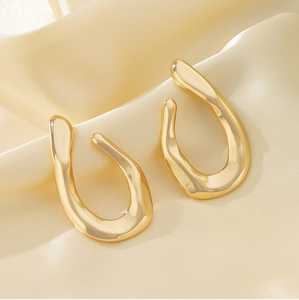 Anting-anting lingkaran besar berkualitas tinggi anting-anting kancing tetesan air berongga lingkaran besar perhiasan anting-anting hoop geometris warna emas trendi wanita - Product Image 4