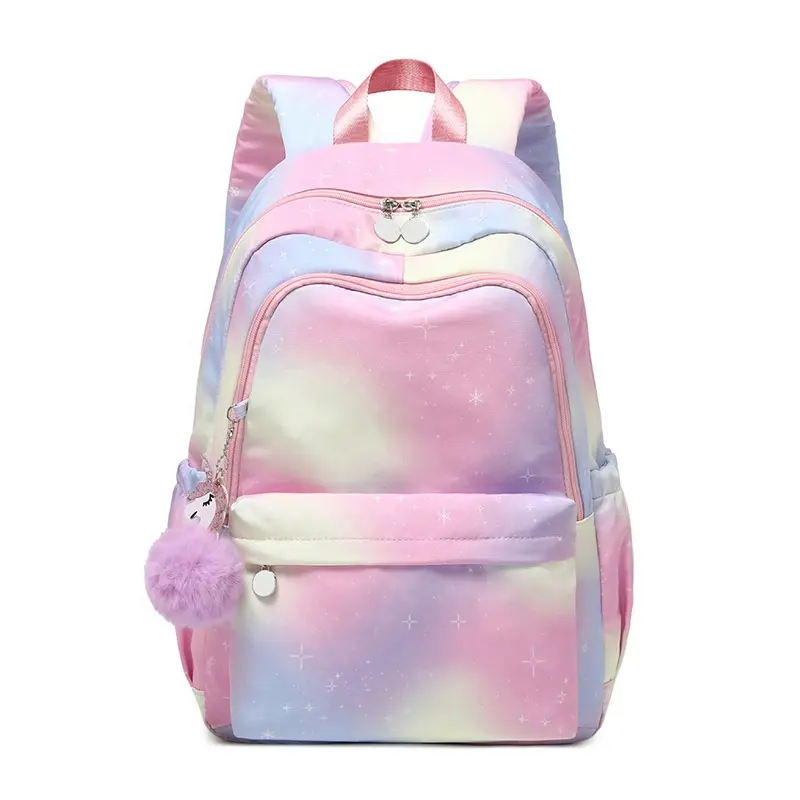 Mochilas escolares para niñas, mochilas escolares personalizadas para niñas, mochila con unicornio arcoíris, llavero, mochilas escolares