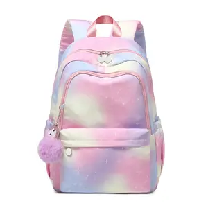 Mochilas escolares para niñas, mochilas escolares personalizadas para niñas, mochila con unicornio arcoíris, llavero, mochilas escolares