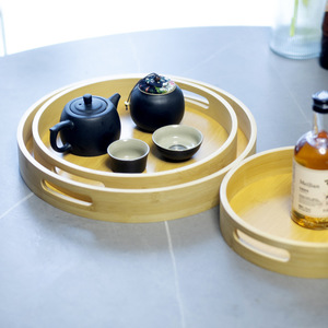 Bamboo <b>Round</b> Tea Tray With Teacup And Bottle Holder For Dining <b>Table</b> Asian Zen Style Simple Design - Product Image 3