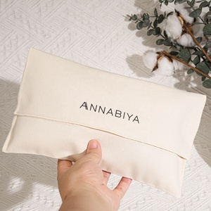 Eco-Friendly Custom Logo <b>Printed</b> Beige Cotton Twill Envelope Purse Wallet Jewelry Dust Bag Luxury Envelope Cotton Pouch - Product Image 5