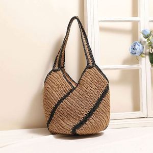 Single Shoulder Straw Woven <b>Bag</b> New Fashion Two Tone Color <b>Large</b> Capacity Seaside Holiday <b>Beach</b> <b>Bag</b> - Product Image 1