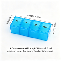 Boîtes à pilules portables à 4 compartiments, en plastique PET de qualité alimentaire, résistantes à l'humidité et aux chocs, pour le stockage de médicaments, de comprimés et de capsules