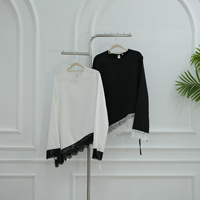Ensemble élégant Loriya Abaya avec dentelle contrastante, haut asymétrique à manches longues et jupe longue pour femmes, vêtements modestes occidentaux