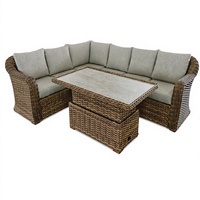 Ensemble de canapé d'angle en rotin brun pour l'extérieur, mobilier de jardin modulaire avec coussins et table, cadre en aluminium durable et imperméable