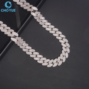 Luxury Design Rhodium Plated Moissanite <b>Statement</b> 15MM <b>Necklace</b> Baguette Cut Channel Setting Unisex Party Jewelry - Product Image 4