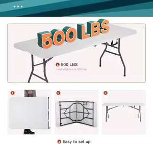 Grande table et chaises pliantes rectangulaires en plastique blanc pour 10 personnes, pour l'extérieur - Product Image 5