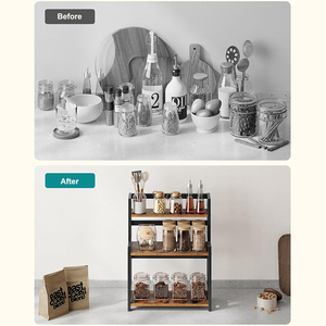 Étagère à épices multifonctionnelle pour la cuisine, organisateur de bureau à 3 niveaux, conteneur de rangement en métal et bambou, organisateur d'épices pour la cuisine - Product Image 4