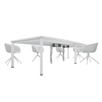Table de conférence moderne et durable en mélamine, forme bateau, pieds en métal, usage professionnel pour bureaux, hôtels, mobilier de bureau pour équipes